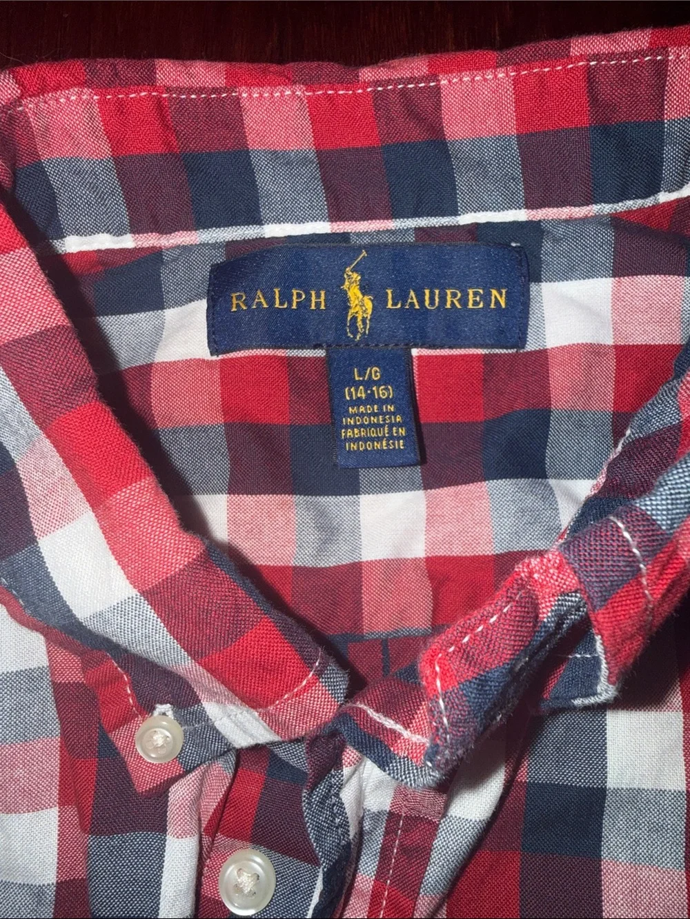 Ralph Lauren Red Navy White Plaid Short Sleeve Button-Down Shirt